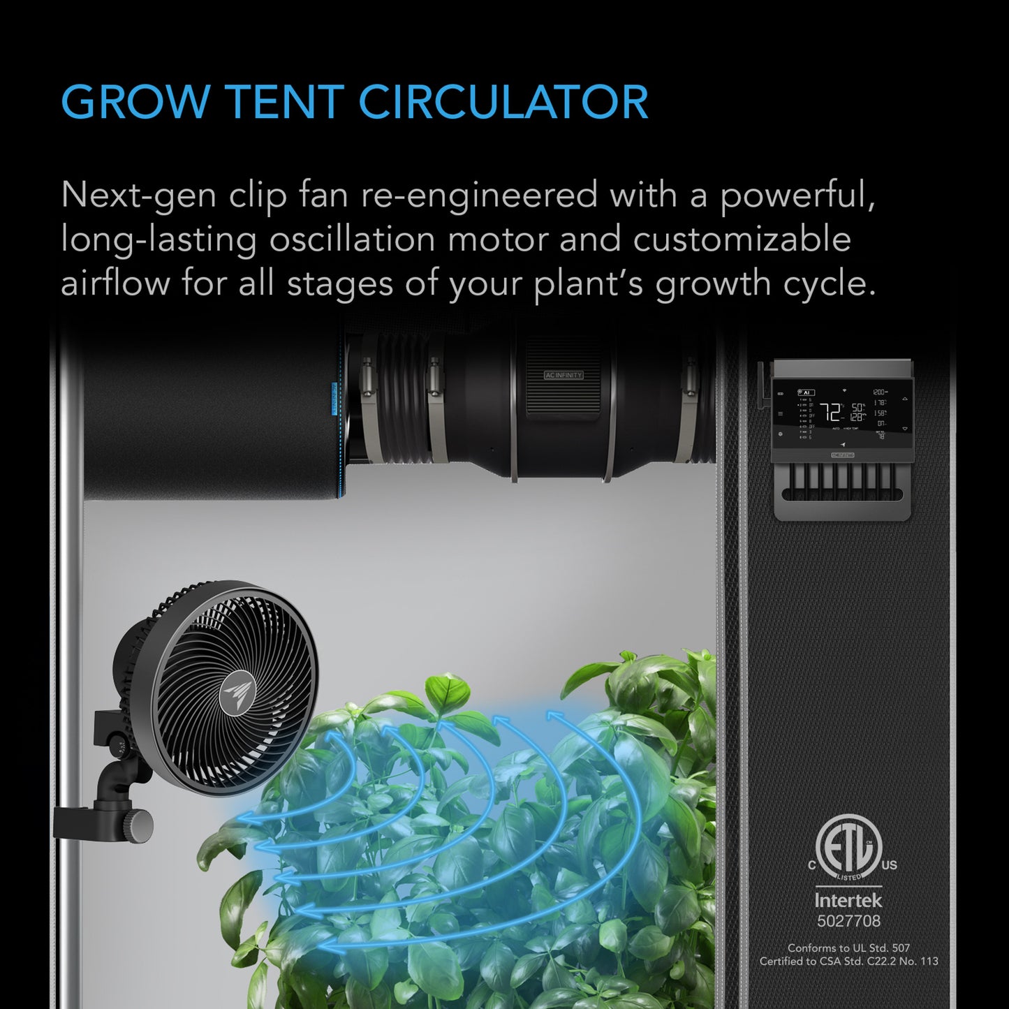 AC Infinity Cloudray 9" Oscillating Clip Fan - S9