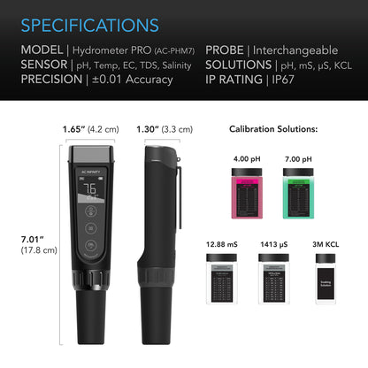 AC Infinity pH Meter PRO Kit, All-in-One pH/EC/PPM Pen, Interchangeable Probe