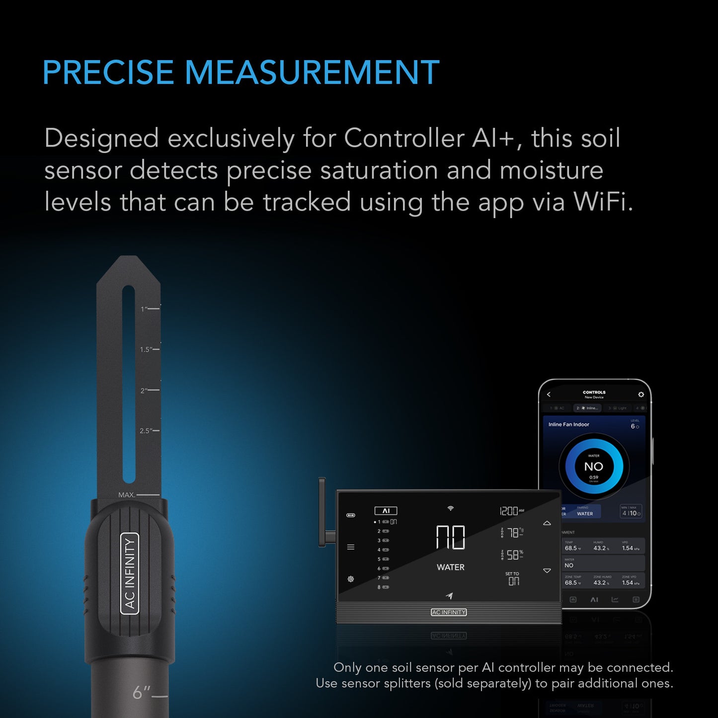 AC Infinity AI Soil Sensor, for Moisture and Saturation Level Monitoring