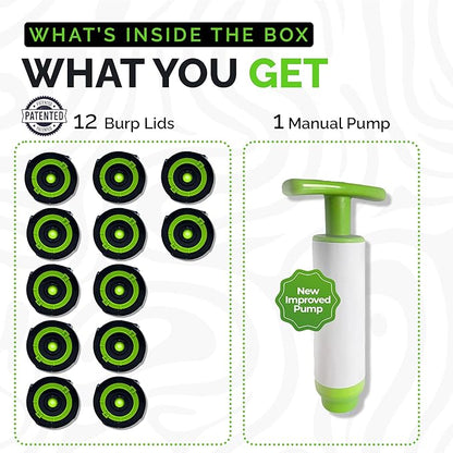 Burp Lids - Pump with 12x Lids