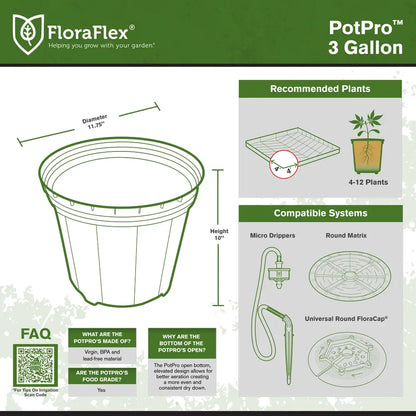 FloraFlex Pot Pro 3gal Premium Nursery Pot